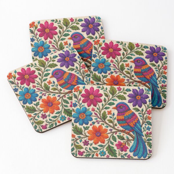 Item preview, Bordado tradicional mexicano de aves | Arte textil floral colorido designed and sold by BrainCurves.