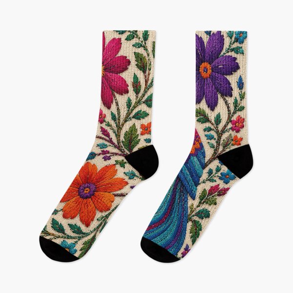 Item preview, Traditional Mexican Folk Bird Embroidery | Colorful Floral Textile Art designed and sold by BrainCurves.