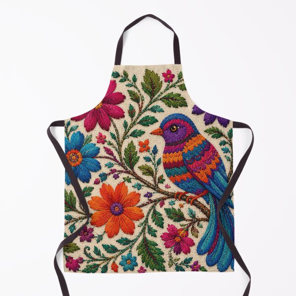Item preview, Traditional Mexican Folk Bird Embroidery | Colorful Floral Textile Art designed and sold by BrainCurves.