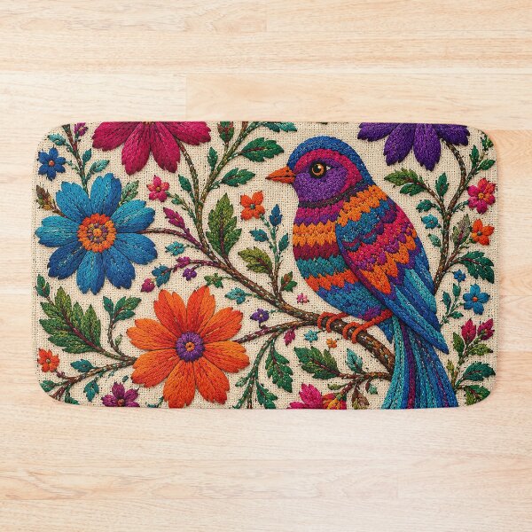 Item preview, Traditional Mexican Folk Bird Embroidery | Colorful Floral Textile Art designed and sold by BrainCurves.