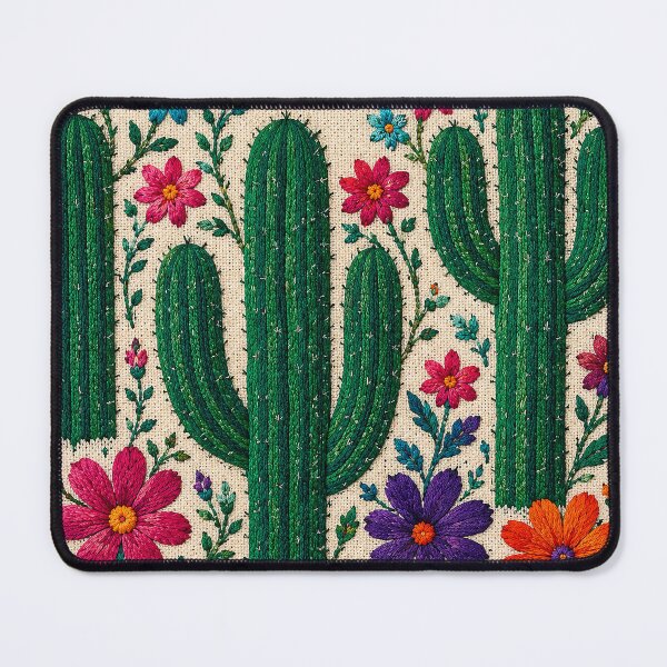 Item preview, Traditional Mexican Cactus Embroidery | Colorful Folk Floral Textile Art designed and sold by BrainCurves.