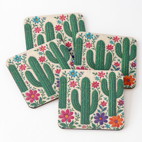 Item preview, Traditional Mexican Cactus Embroidery | Colorful Folk Floral Textile Art designed and sold by BrainCurves.