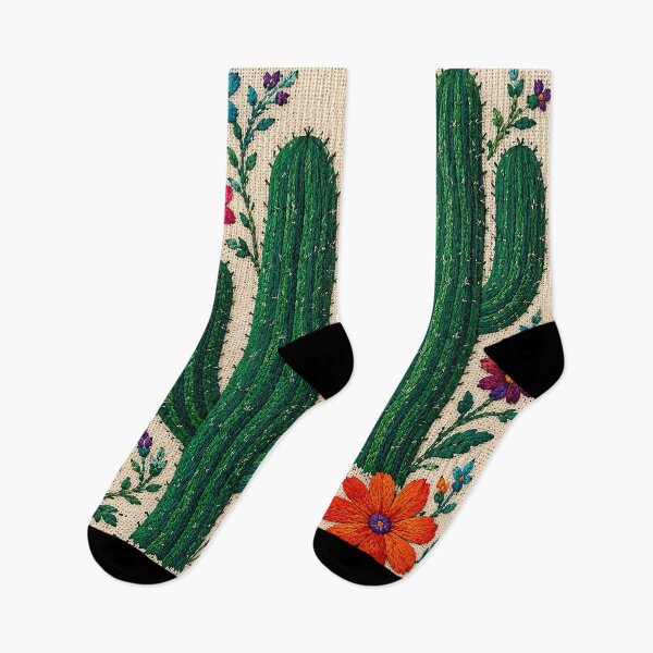 Item preview, Traditional Mexican Cactus Embroidery | Colorful Folk Floral Textile Art designed and sold by BrainCurves.