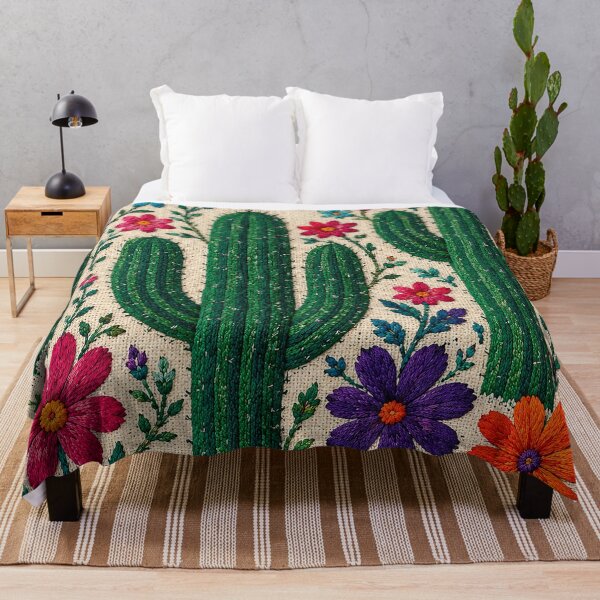 Item preview, Traditional Mexican Cactus Embroidery | Colorful Folk Floral Textile Art designed and sold by BrainCurves.