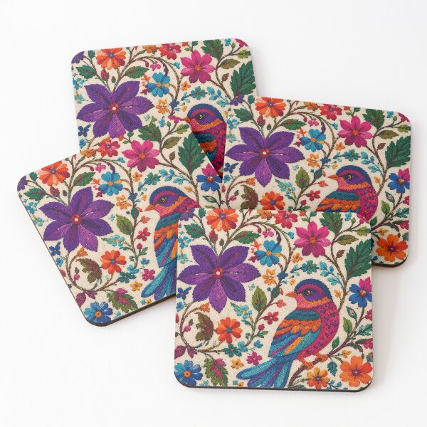 Item preview, Traditional Mexican Folk Art Colorful Embroidered Bird Floral designed and sold by BrainCurves.