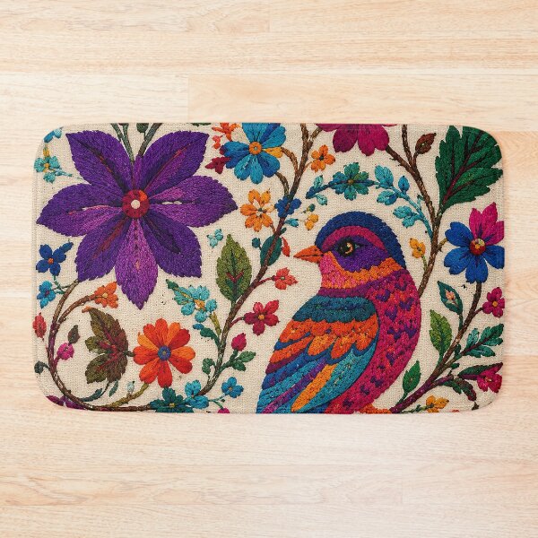 Item preview, Traditional Mexican Folk Art Colorful Embroidered Bird Floral designed and sold by BrainCurves.