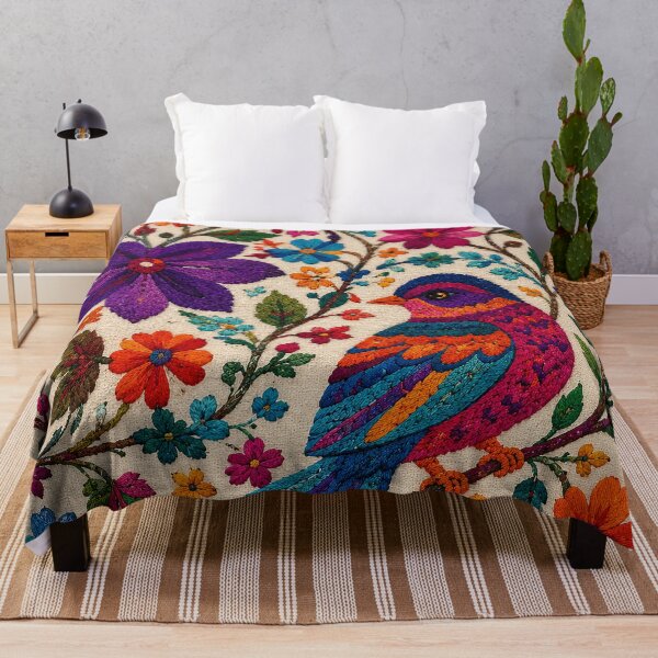Item preview, Traditional Mexican Folk Art Colorful Embroidered Bird Floral designed and sold by BrainCurves.