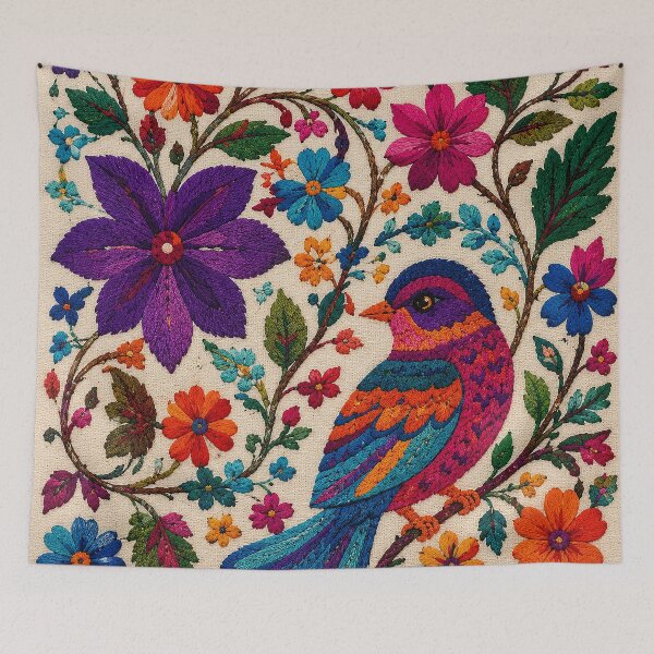 Item preview, Traditional Mexican Folk Art Colorful Embroidered Bird Floral designed and sold by BrainCurves.