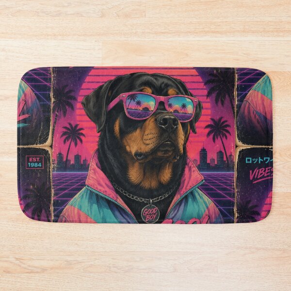 Item preview, Retro Rottweiler Vaporwave Shirt, Neon 80s Dog Art, Stay Cool Rottie, Funny Dog Lover Gift, Synthwave Pet Design designed and sold by LuxeBuzz.
