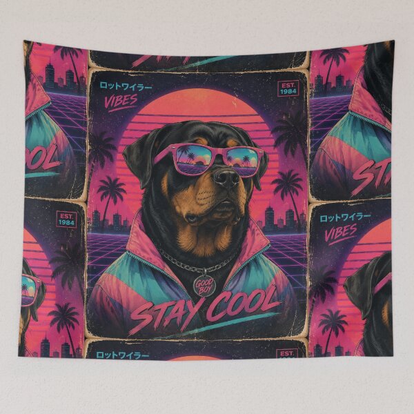 Item preview, Retro Rottweiler Vaporwave Shirt, Neon 80s Dog Art, Stay Cool Rottie, Funny Dog Lover Gift, Synthwave Pet Design designed and sold by LuxeBuzz.