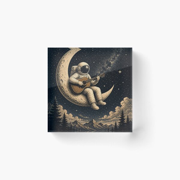 Item preview, Astronaut Playing Guitar on Crescent Moon – Vintage Space Art – Cosmic Music Illustration, Celestial Wall Decor, Dreamy Galaxy Design designed and sold by GrzywaM.