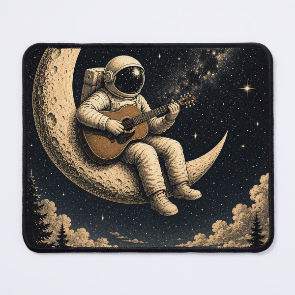 Item preview, Astronaut Playing Guitar on Crescent Moon – Vintage Space Art – Cosmic Music Illustration, Celestial Wall Decor, Dreamy Galaxy Design designed and sold by GrzywaM.