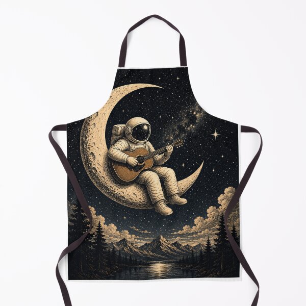 Item preview, Astronaut Playing Guitar on Crescent Moon – Vintage Space Art – Cosmic Music Illustration, Celestial Wall Decor, Dreamy Galaxy Design designed and sold by GrzywaM.