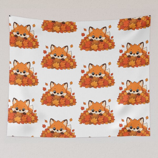 Item preview, Cute Autumn Fox Peeking Through Fall Leaves Cartoon designed and sold by Seculinator.