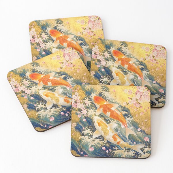 Item preview, Golden Koi Fish and Cherry Blossoms - Traditional Japanese Art designed and sold by Natalia-Vlad.