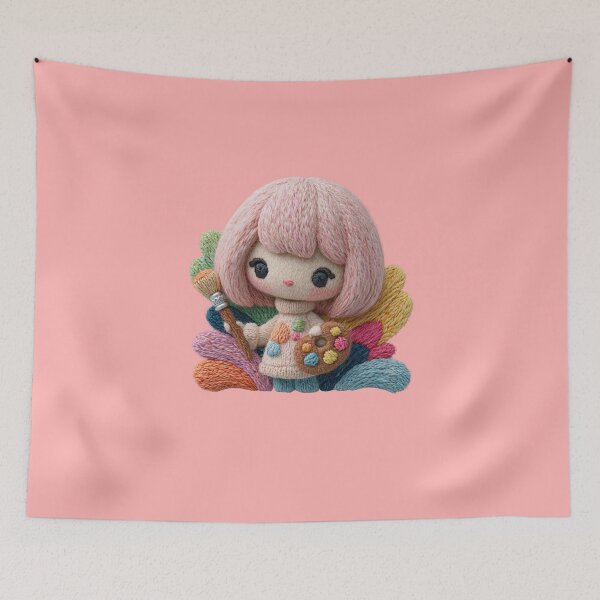 Item preview, Cute Little Artist Doll Embroidery Design designed and sold by MegaNovaArt.