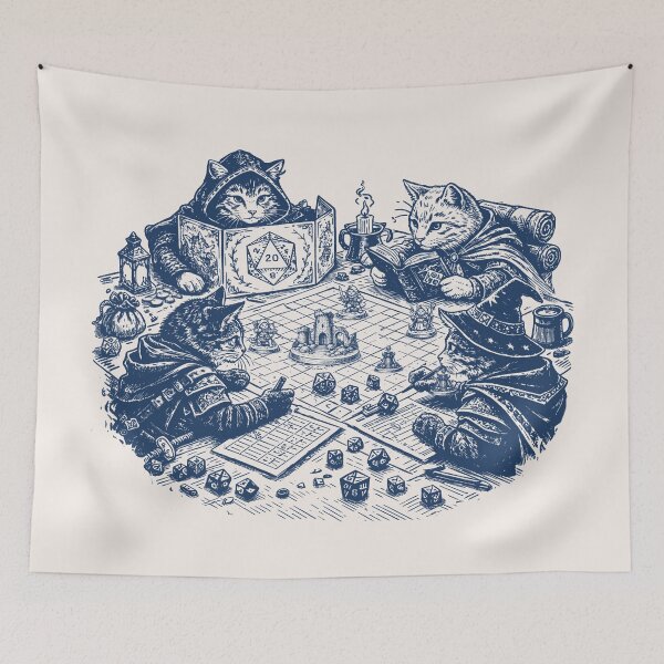 Item preview, DND CATS playing Dungeons and Dragons, RPG retro vintage style designed and sold by DungeonAtelier.
