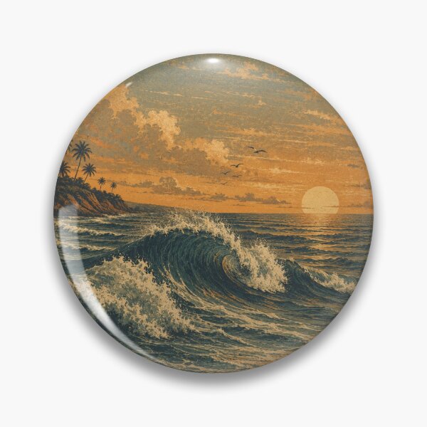 Item preview, Vintage Ocean Sunset Rolling Waves Coastal Art designed and sold by ByMorad.