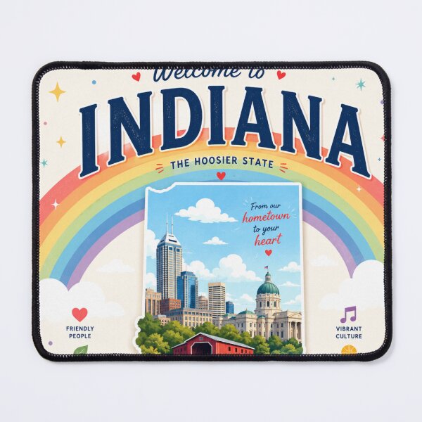 Item preview, Indiana Rainbow Skyline Travel Poster | Colorful Hoosier State Wall Art designed and sold by ElartedeNoel.