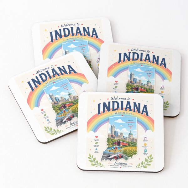 Item preview, Indiana Rainbow Skyline Travel Poster | Colorful Hoosier State Wall Art designed and sold by ElartedeNoel.