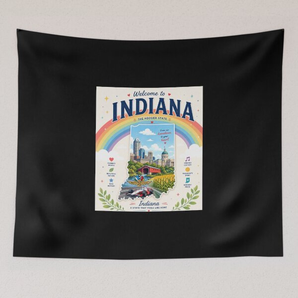 Item preview, Indiana Rainbow Skyline Travel Poster | Colorful Hoosier State Wall Art designed and sold by ElartedeNoel.