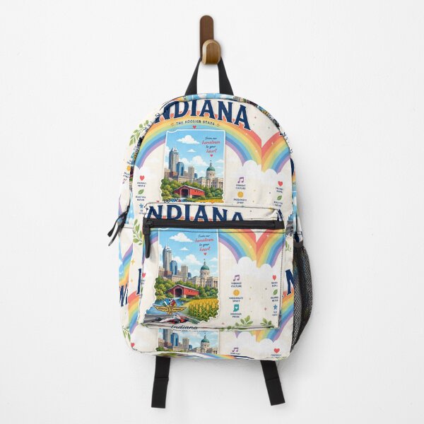 Item preview, Indiana Rainbow Skyline Travel Poster | Colorful Hoosier State Wall Art designed and sold by ElartedeNoel.