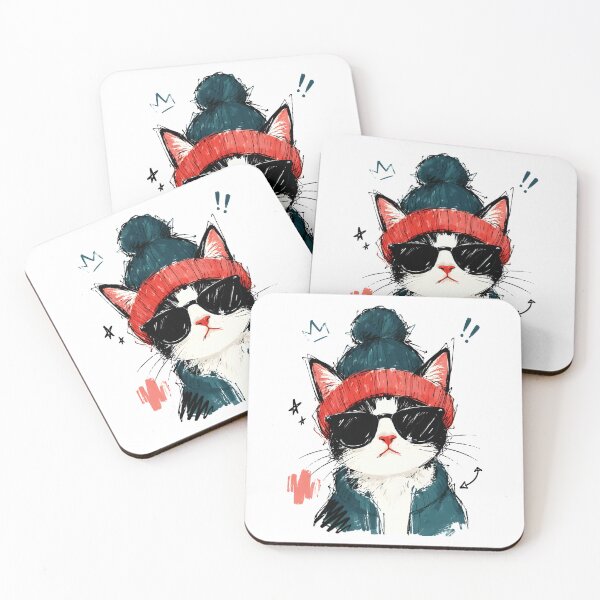 Item preview, Cool Tuxedo Cat with Beanie & Sunglasses – Hand-Drawn Cat Art designed and sold by RamyGallery.