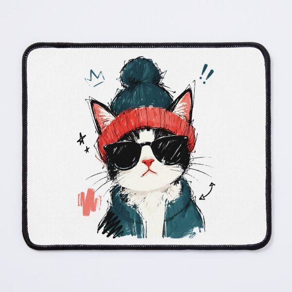Item preview, Cool Tuxedo Cat with Beanie & Sunglasses – Hand-Drawn Cat Art designed and sold by RamyGallery.