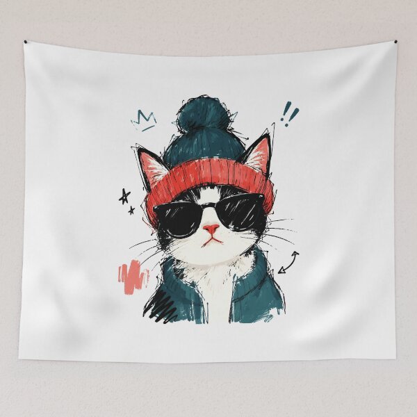 Item preview, Cool Tuxedo Cat with Beanie & Sunglasses – Hand-Drawn Cat Art designed and sold by RamyGallery.