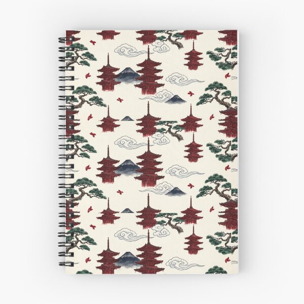 Item preview, Japanese Pagoda and Mt Fuji Pattern - Traditional Asian Art Print designed and sold by ArtfulAlchemy1.