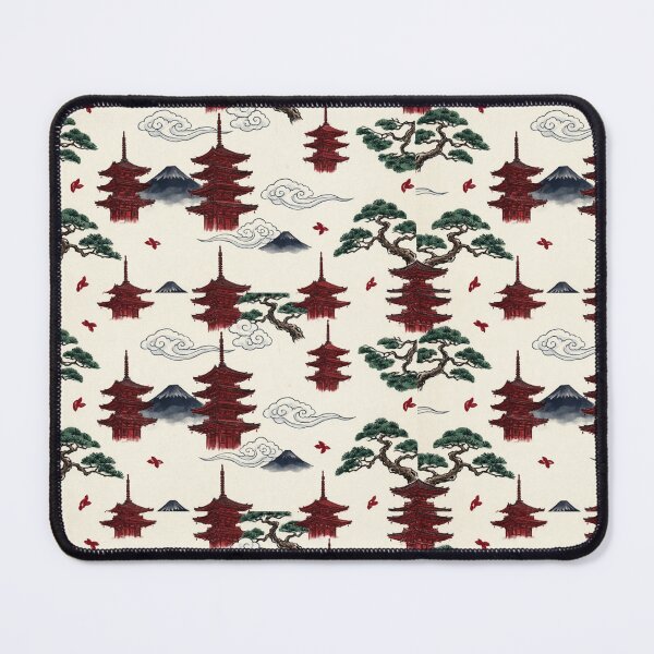 Item preview, Japanese Pagoda and Mt Fuji Pattern - Traditional Asian Art Print designed and sold by ArtfulAlchemy1.