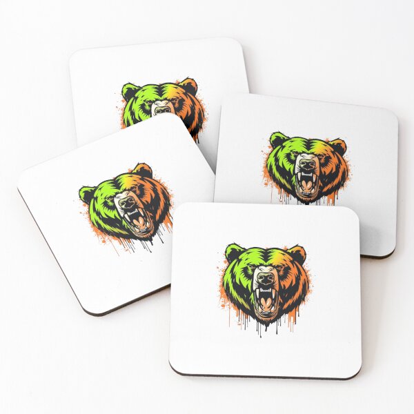 Item preview, Roaring Grizzly Bear Neon Paint Splatter Art designed and sold by ByKayaPrints.