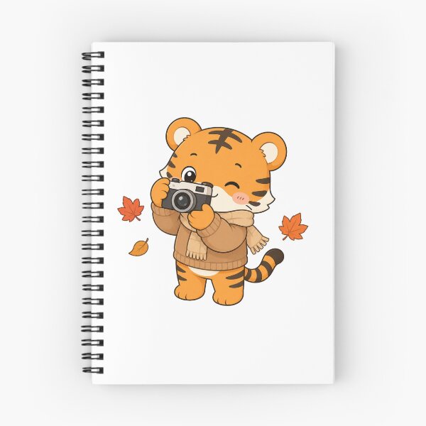 Aperçu de l'œuvre Cute Autumn Tiger Taking Photos Cartoon Animal Design créée et vendue par Seculinator.