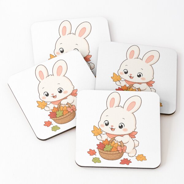 Item preview, Cute Autumn Bunny Holding Fall Leaves Basket Cartoon designed and sold by Seculinator.
