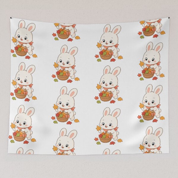 Item preview, Cute Autumn Bunny Holding Fall Leaves Basket Cartoon designed and sold by Seculinator.