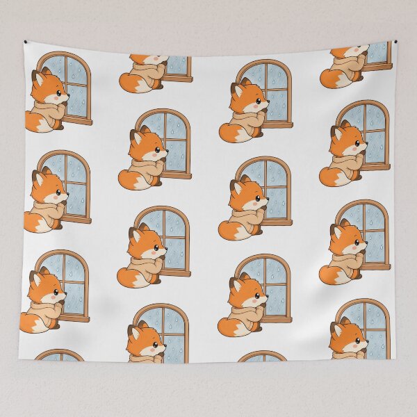 Item preview, Cute Cozy Fox Watching Rain Through Window Cartoon designed and sold by Seculinator.