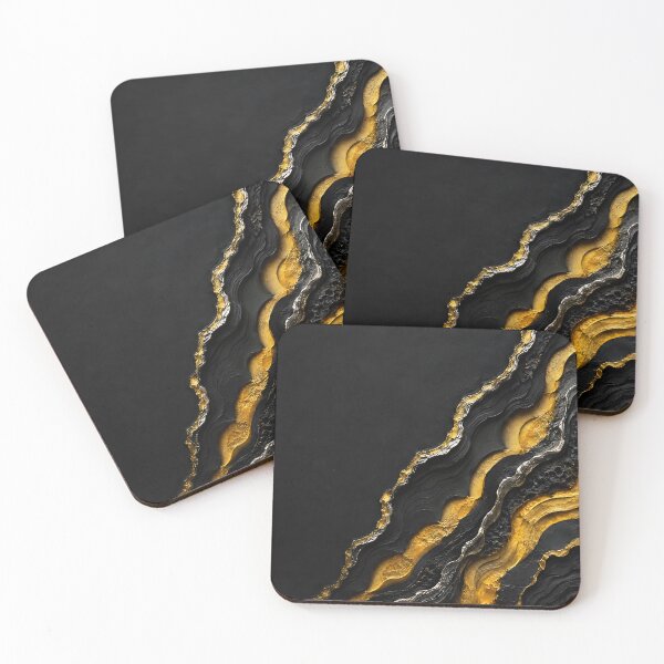 Item preview, Abstract Black Stone with Layered Gold and Silver designed and sold by Aureva Arts Shop.