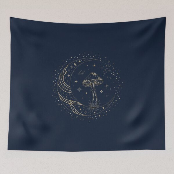 Item preview, Mushroom Moon Minimalist Line Art Witchy Celestial Gold designed and sold by Arobinoz.