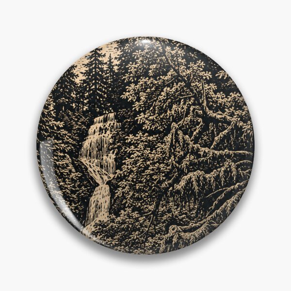 Item preview, Tall Forest Waterfall | Linocut Nature Landscape Sticker & Postcard designed and sold by Linoluca.
