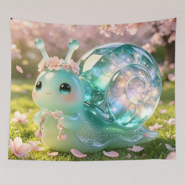 Item preview, Spring Flower Weaver - Cute Emerald Snail Making a Floral Crown designed and sold by ABYSSLAB.