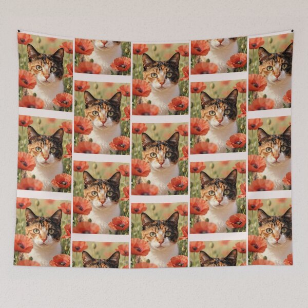 Item preview, Poppy Day with Muffinka | Watercolor Cat Art designed and sold by BCapybara.