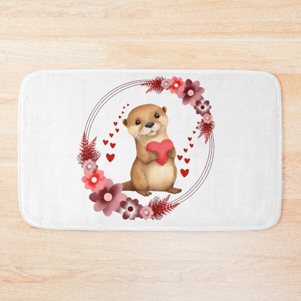 Item preview, Cute Otter with Red Heart and Floral Wreath designed and sold by DidiDesignShop.