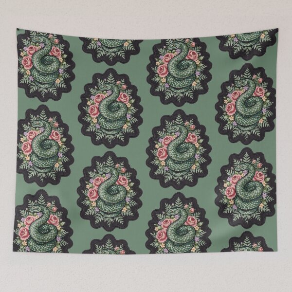 Item preview, Embroidered Botanical Snake – Vintage Floral Serpent Gothic Nature Art designed and sold by PatsiRose.