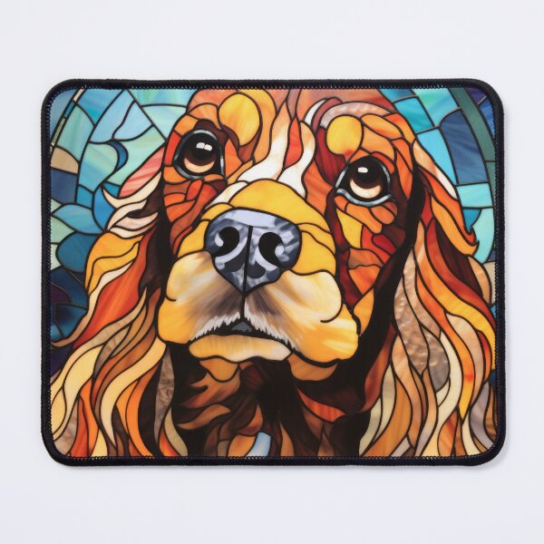 Item preview, Stained Glass Cocker Spaniel Portrait with Flowing Golden Fur designed and sold by pinkal.