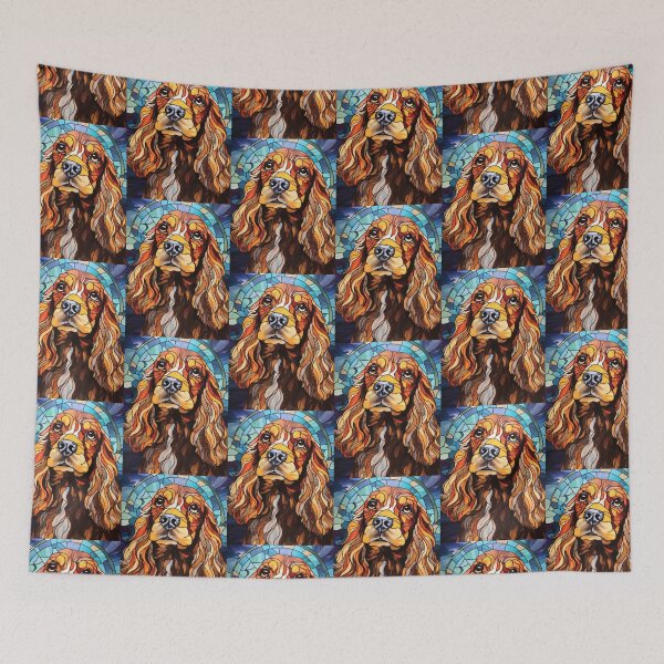 Item preview, Stained Glass Cocker Spaniel Portrait with Flowing Golden Fur designed and sold by pinkal.