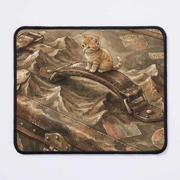Item preview, Tiny Kitten on a Giant Vintage Travel Trunk Miniature Illustration designed and sold by DuckOddity.