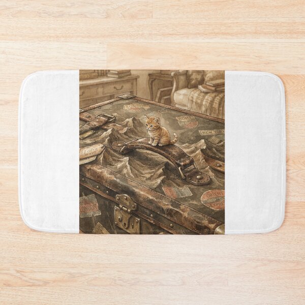 Item preview, Tiny Kitten on a Giant Vintage Travel Trunk Miniature Illustration designed and sold by DuckOddity.