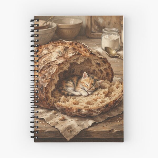 Item preview, Tiny Kitten Sleeping in a Giant Vintage Loaf of Bread Miniature Illustration designed and sold by DuckOddity.