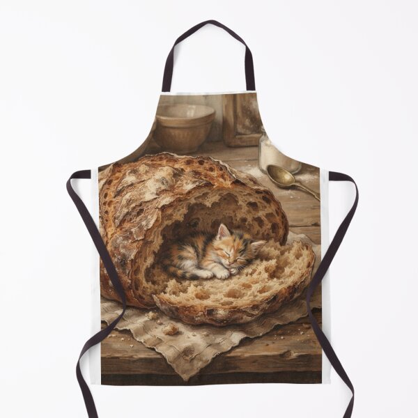 Item preview, Tiny Kitten Sleeping in a Giant Vintage Loaf of Bread Miniature Illustration designed and sold by DuckOddity.