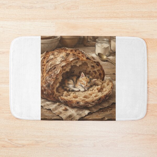 Item preview, Tiny Kitten Sleeping in a Giant Vintage Loaf of Bread Miniature Illustration designed and sold by DuckOddity.